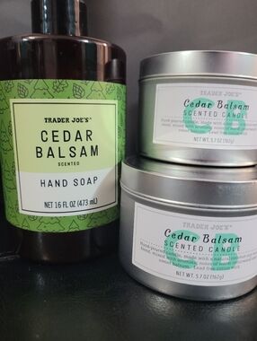 Lot of 3 Trader Joe's Cedar Balsam Scented Candles Hand Soap